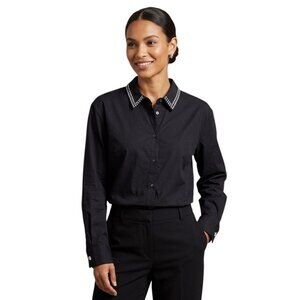 Loft Black Rhinestone Detail Cotton Blend Blouse 2024 Size XXL